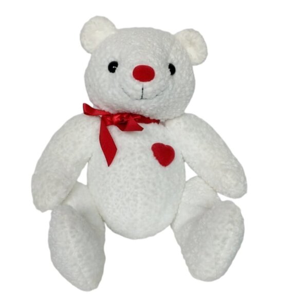 Plush Creations White Teddy Bear Red Heart Bow 7.25" - Picture 1 of 6